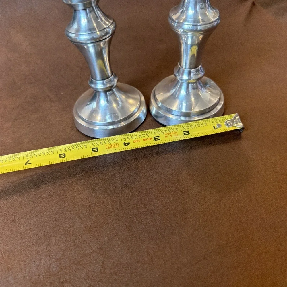 Restoration Hardware Brushed Nickel Taper Candle Holders Pair 5.5